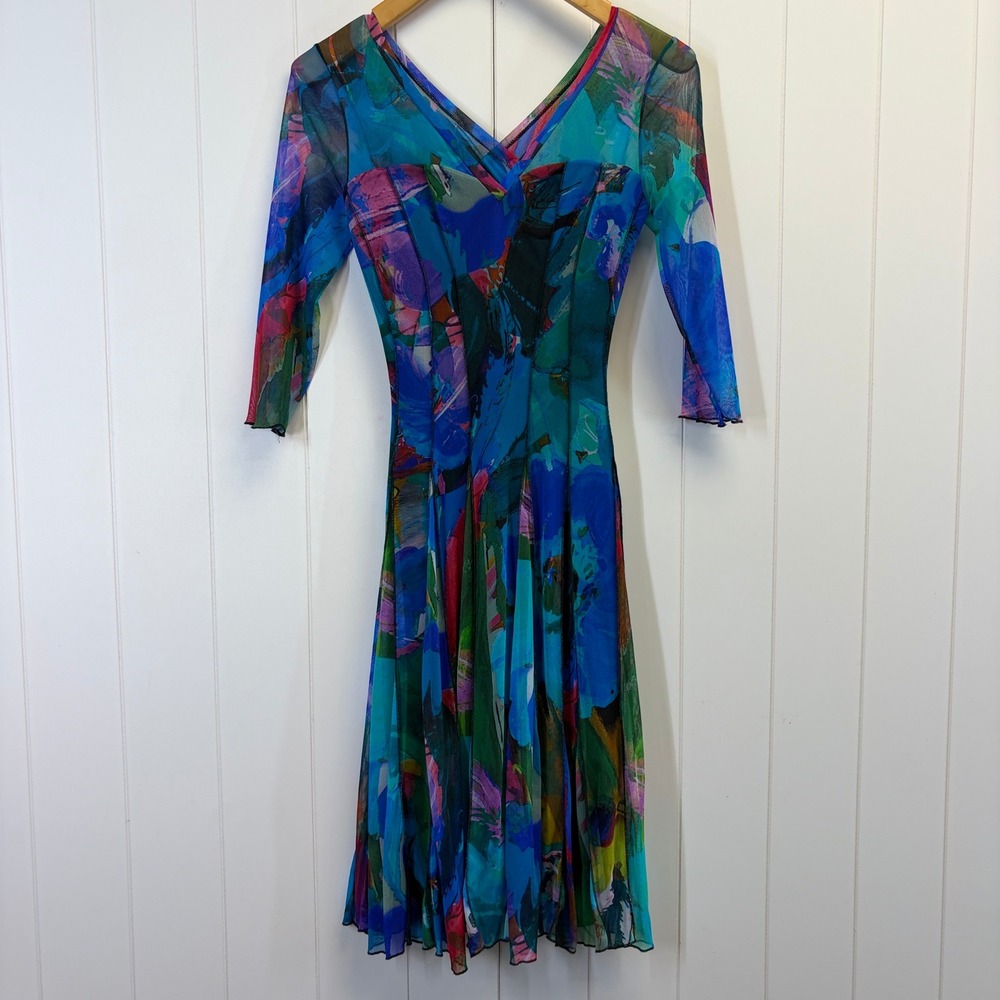 Elana Kattan Y2K Art Deco Mesh Midi Dress Women Size S Dopamine Cocktail Chic